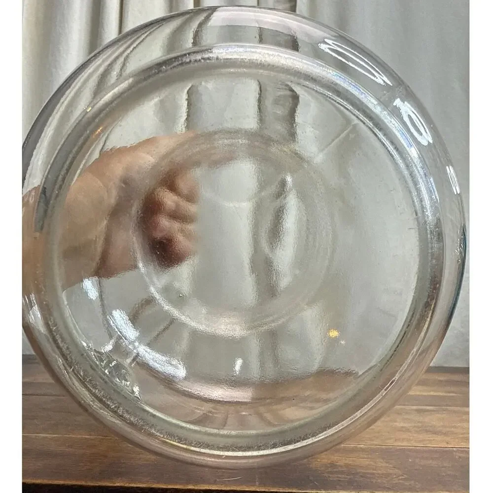 Vintage Heavy Clear Glass Ribbed Cottage Farmhouse Style Jug Pitcher With Handle